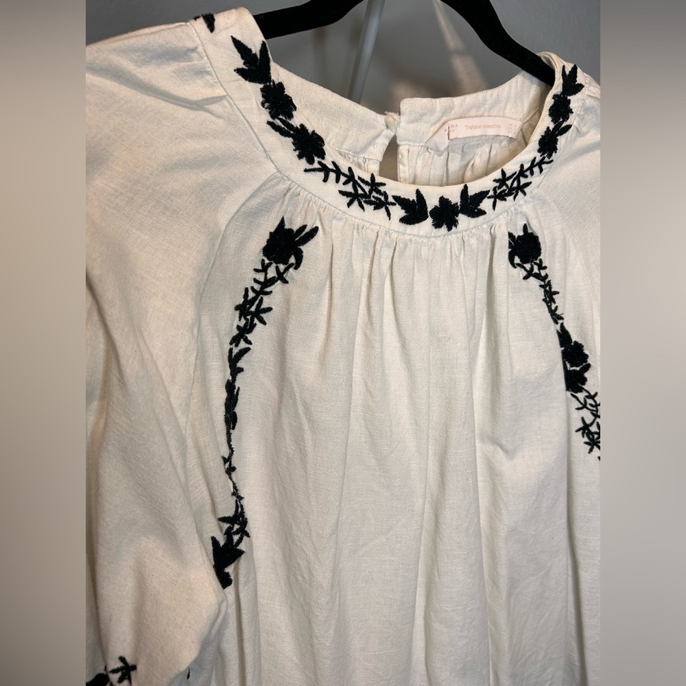 Zara Embroidered Linen Blend Blouse - Picture 9 of 10